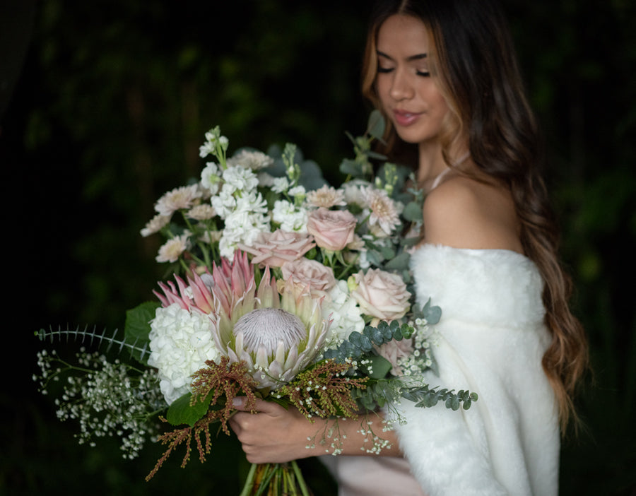 Model with Blush Pink "Unconditional Love" bouquet