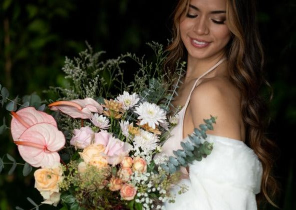 Model with Pastels "Unconditional Love" bouquet