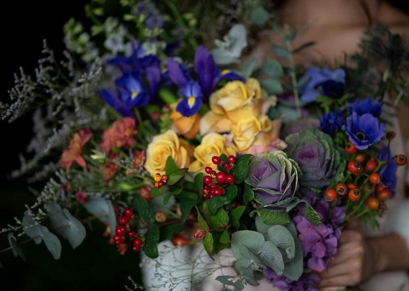 Model with Brights "Unconditional Love" bouquet - Close up of bouquet