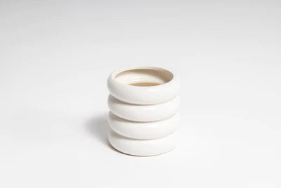 Curved cylinder shape pot is watertight and fully glazed with a matte finish. Dimensions: Medium - 16.3cm dia. x 16cm h Internal dia - 12cm