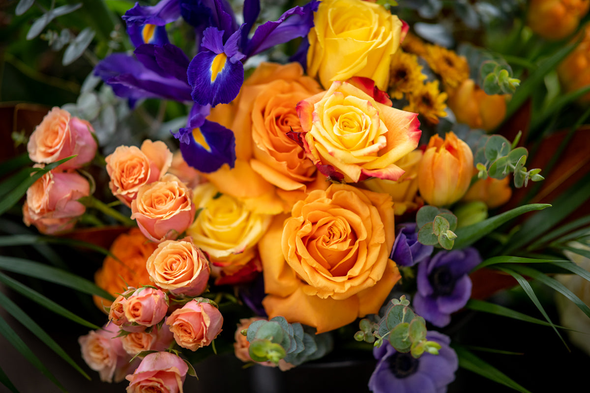 Close up of Unconditional Love bouquet pictured in Bright pops of colour.