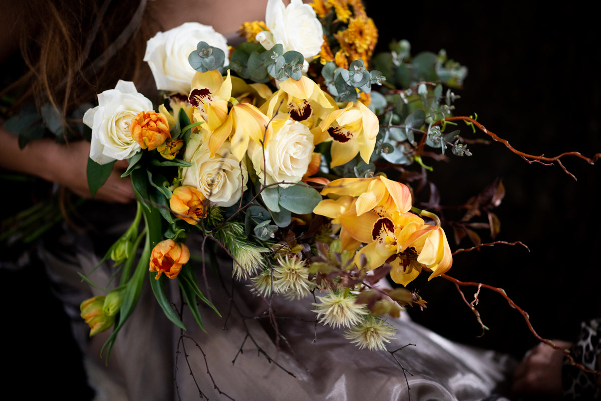 Close up of Unconditional Love bouquet pictured in Yellow hues.