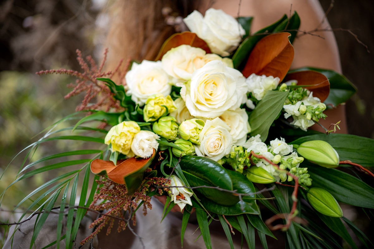 Close up of Unconditional Love bouquet pictured in Classic White.