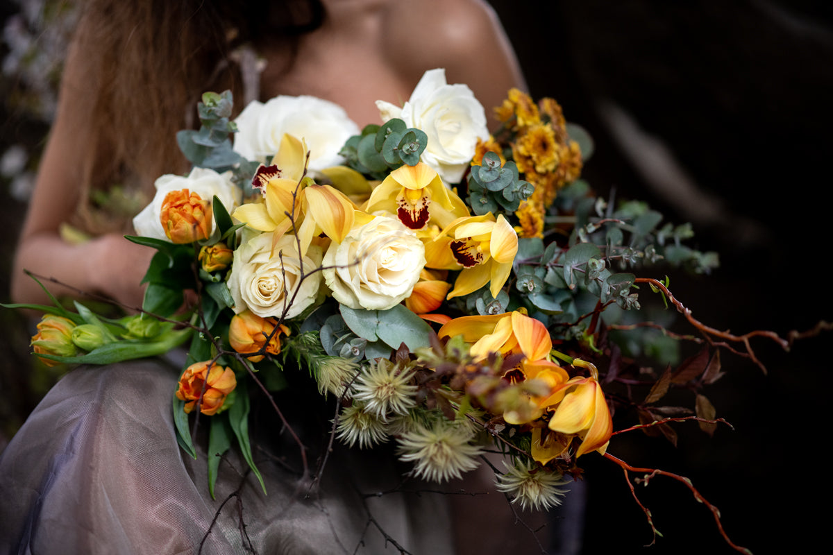 Close up of Unconditional Love bouquet pictured in Yellow hues.