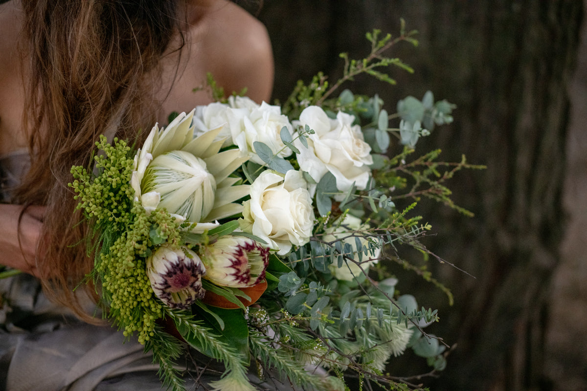 Close up of Unconditional Love bouquet pictured in Vintage White.