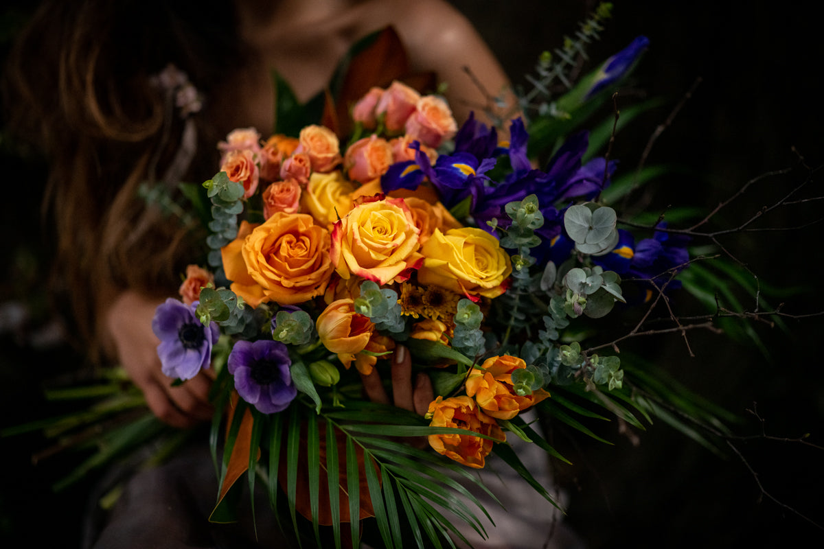 Close up of Unconditional Love bouquet pictured in Bright pops of colour.