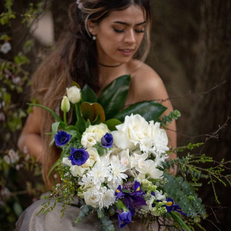 Unconditional Love bouquet pictured in Blue and white hues.